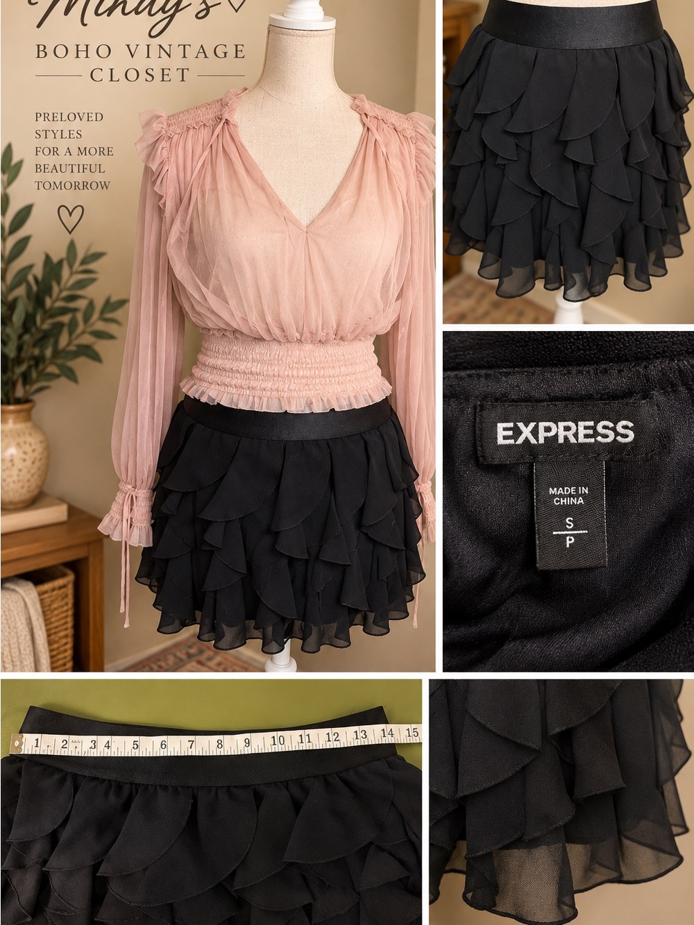 Express Black Tiered Ruffle Mini Skirt